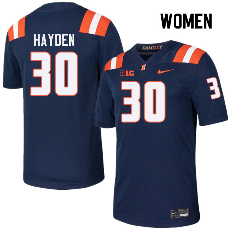 Women #30 Jojo Hayden Illinois Fighting Illini College Football Jerseys Stitched-Navy